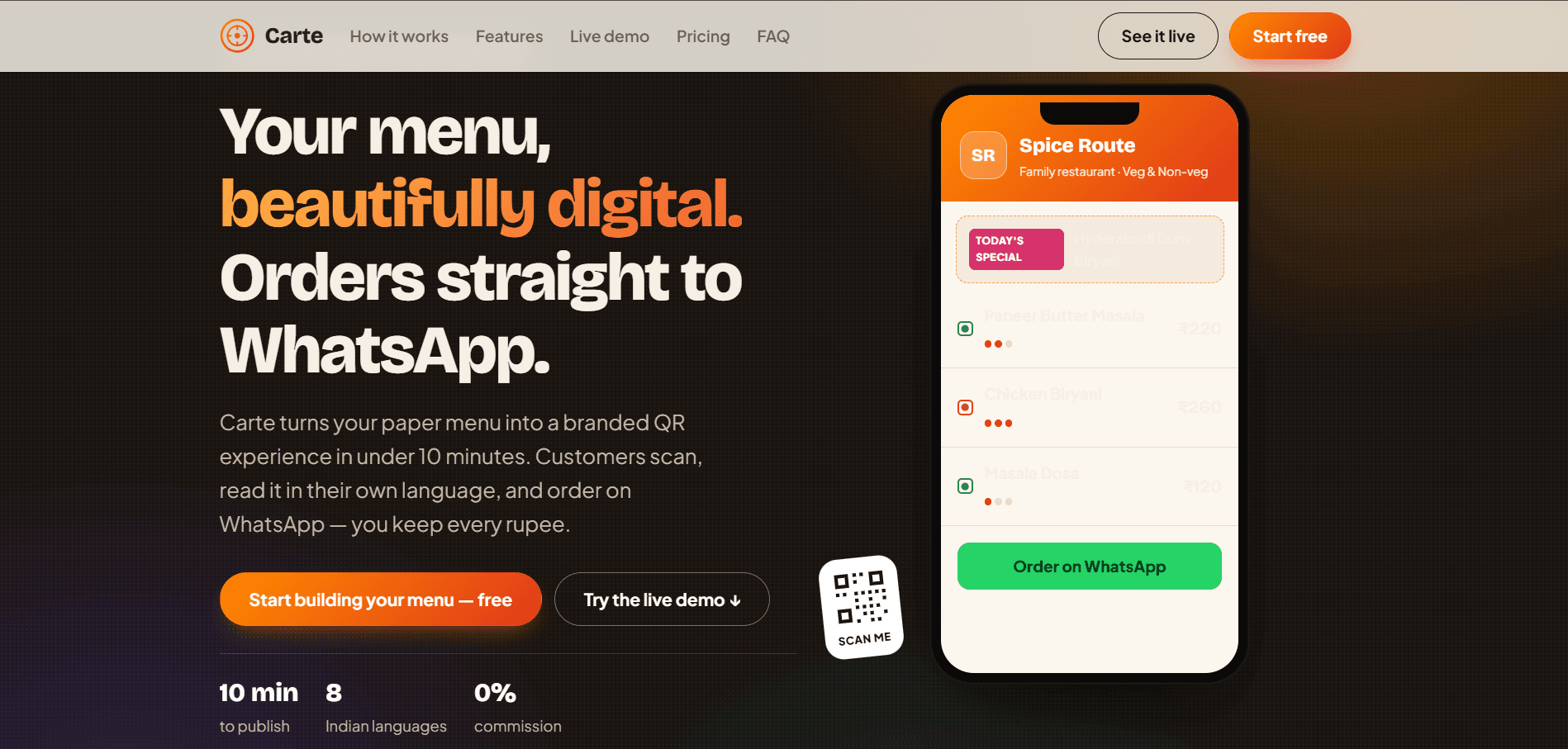 Carte digital menu platform